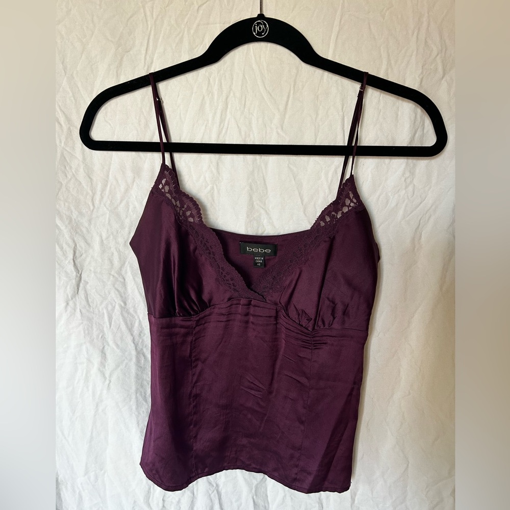 Vintage Bebe silk tank with the lace trim